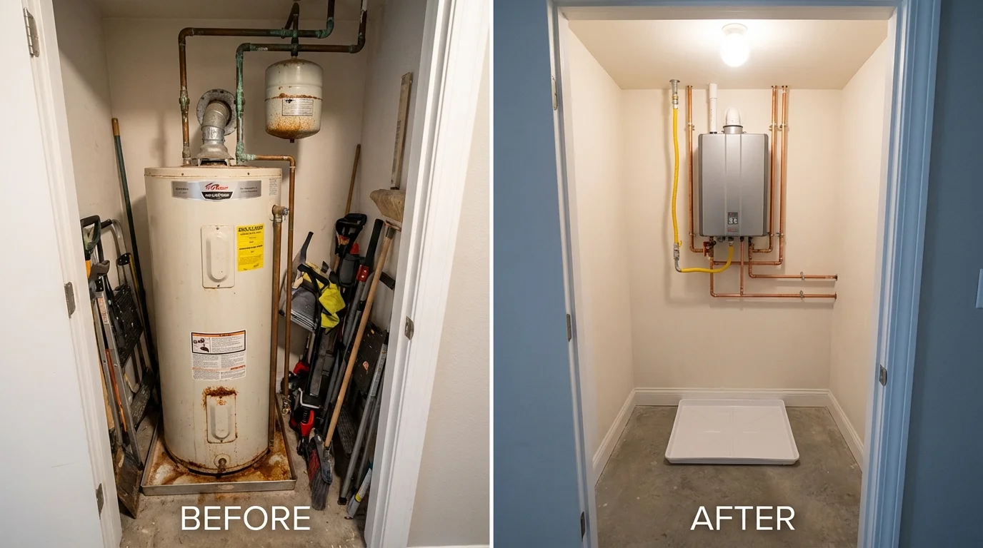 Tank water heater versus wall-mounted tankless unit comparison for Arcola, IL homeowners